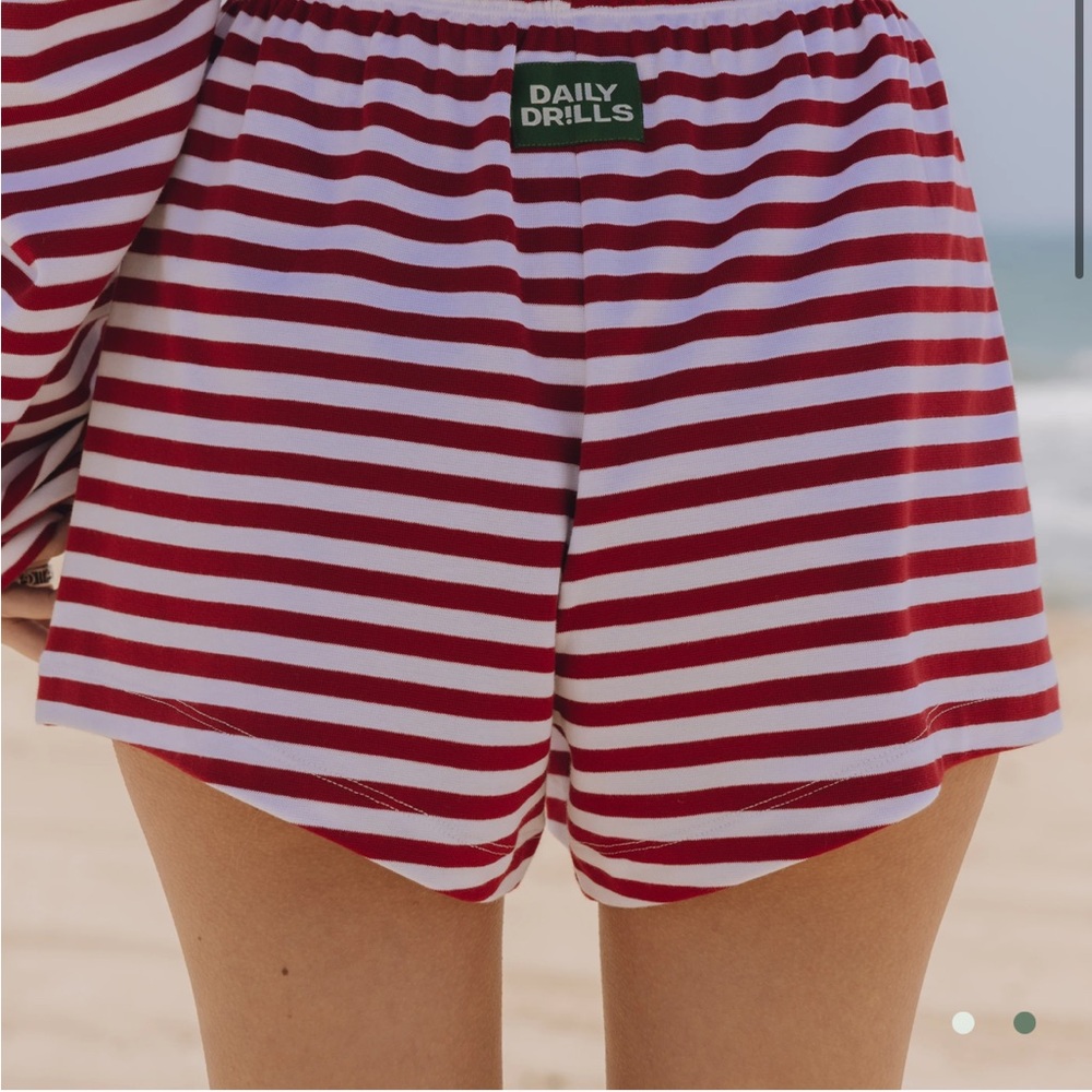 Daily Drills Red and White Athletic Striped Shorts